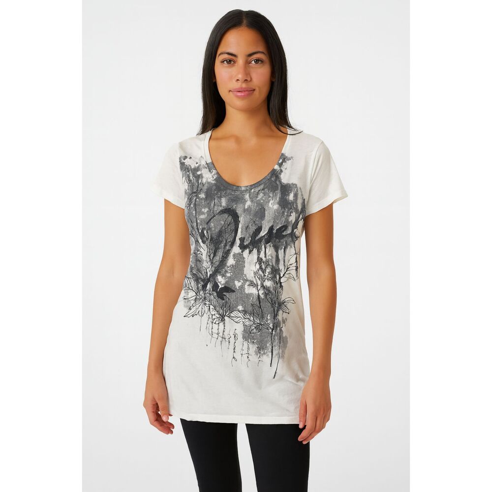 DIESEL Graphic Scoop Neck‎ Tee White Black Large